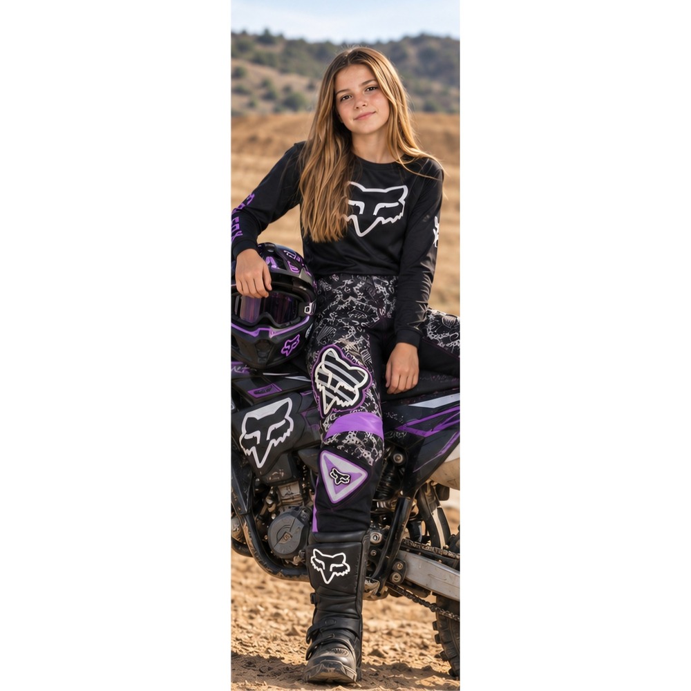 FOX Racing Girls 7/8 Juniors White Purple Motocross Riding Pants - Picture 6 of 9